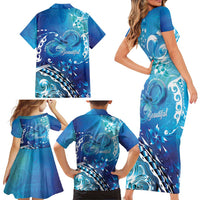 Polynesia Autism Awareness Family Matching Short Sleeve Bodycon Dress and Hawaiian Shirt Be In Awe Of My 'Tism LT05 - Polynesian Pride