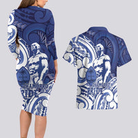 Guam Chief Kepuha Couples Matching Long Sleeve Bodycon Dress and Hawaiian Shirt Chamorro Pride