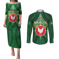 Personalized American Samoa Manu'a Cession Day Couples Matching Puletasi and Long Sleeve Button Shirt With Polynesian Pattern LT05 Green - Polynesian Pride