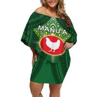 Personalized American Samoa Manu'a Cession Day Off Shoulder Short Dress With Polynesian Pattern LT05 Women Green - Polynesian Pride