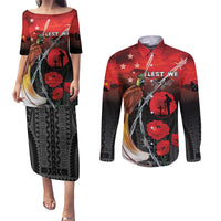 Papua New Guinea Remembrance Day Couples Matching Puletasi and Long Sleeve Button Shirt Lest We Forget