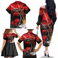 Papua New Guinea Remembrance Day Family Matching Off The Shoulder Long Sleeve Dress and Hawaiian Shirt Lest We Forget LT05 - Polynesian Pride