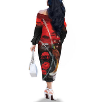 Papua New Guinea Remembrance Day Family Matching Off The Shoulder Long Sleeve Dress and Hawaiian Shirt Lest We Forget LT05 - Polynesian Pride