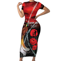 Papua New Guinea Remembrance Day Family Matching Short Sleeve Bodycon Dress and Hawaiian Shirt Lest We Forget LT05 Mom's Dress Red - Polynesian Pride