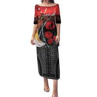 Papua New Guinea Remembrance Day Puletasi Lest We Forget LT05 Long Dress Red - Polynesian Pride