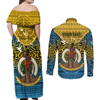 Personalized Vanuatu Sanma Province Couples Matching Off Shoulder Maxi Dress and Long Sleeve Button Shirts Coat Of Arms And Namele Fern Polynesian Pattern LT05 - Polynesian Pride