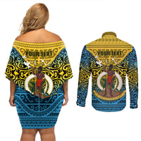 Personalized Vanuatu Sanma Province Couples Matching Off Shoulder Short Dress and Long Sleeve Button Shirts Coat Of Arms And Namele Fern Polynesian Pattern LT05 - Polynesian Pride