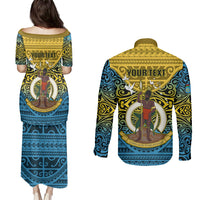 Personalized Vanuatu Sanma Province Couples Matching Puletasi Dress and Long Sleeve Button Shirts Coat Of Arms And Namele Fern Polynesian Pattern LT05 - Polynesian Pride