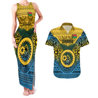 Personalized Vanuatu Sanma Province Couples Matching Tank Maxi Dress and Hawaiian Shirt Coat Of Arms And Namele Fern Polynesian Pattern LT05 Yellow - Polynesian Pride