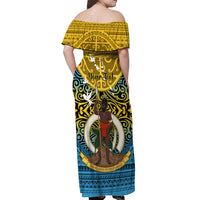 Personalized Vanuatu Sanma Province Off Shoulder Maxi Dress Coat Of Arms And Namele Fern Polynesian Pattern LT05 - Polynesian Pride