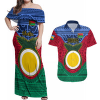 Personalized Vanuatu Shefa Province Couples Matching Off Shoulder Maxi Dress and Hawaiian Shirt Coat Of Arms And Namele Fern Polynesian Pattern LT05 Red - Polynesian Pride