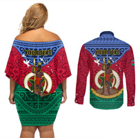 Personalized Vanuatu Shefa Province Couples Matching Off Shoulder Short Dress and Long Sleeve Button Shirts Coat Of Arms And Namele Fern Polynesian Pattern LT05 - Polynesian Pride