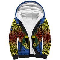Vanuatu Tafea Province Sherpa Hoodie Coat Of Arms And Namele Fern Polynesian Pattern LT05 Unisex Blue - Polynesian Pride
