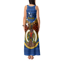 Vanuatu Tafea Province Tank Maxi Dress Coat Of Arms And Namele Fern Polynesian Pattern LT05 - Polynesian Pride
