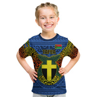 Personalized Vanuatu Tafea Province Kid T Shirt Coat Of Arms And Namele Fern Polynesian Pattern LT05 Blue - Polynesian Pride