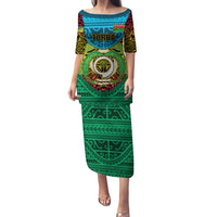 Vanuatu Torba Province Puletasi Vanuatuan Coat Of Arms Polynesian Pattern LT05 Long Dress Green - Polynesian Pride
