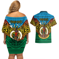 Personalized Vanuatu Torba Province Couples Matching Off Shoulder Short Dress and Hawaiian Shirt Vanuatuan Coat Of Arms Polynesian Pattern LT05 - Polynesian Pride