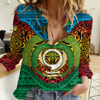 Personalized Vanuatu Torba Province Women Casual Shirt Vanuatuan Coat Of Arms Polynesian Pattern LT05 Female Green - Polynesian Pride