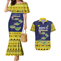 Tokelau Christmas Couples Matching Mermaid Dress and Hawaiian Shirt Tokelauan Turtle Santa Sleigh LT05 Yellow - Polynesian Pride