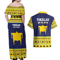 Tokelau Christmas Couples Matching Off Shoulder Maxi Dress and Hawaiian Shirt Tokelauan Turtle Santa Sleigh LT05 - Polynesian Pride