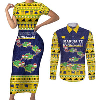 Tokelau Christmas Couples Matching Short Sleeve Bodycon Dress and Long Sleeve Button Shirt Tokelauan Turtle Santa Sleigh LT05 Yellow - Polynesian Pride
