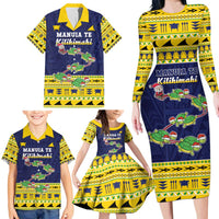 Tokelau Christmas Family Matching Long Sleeve Bodycon Dress and Hawaiian Shirt Tokelauan Turtle Santa Sleigh LT05 - Polynesian Pride