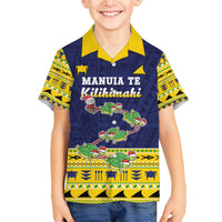 Tokelau Christmas Family Matching Off The Shoulder Long Sleeve Dress and Hawaiian Shirt Tokelauan Turtle Santa Sleigh LT05 Son's Shirt Yellow - Polynesian Pride