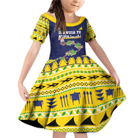 Tokelau Christmas Family Matching Off Shoulder Short Dress and Hawaiian Shirt Tokelauan Turtle Santa Sleigh LT05 Daughter's Dress Yellow - Polynesian Pride