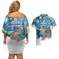 New Zealand Christmas Couples Matching Off Shoulder Short Dress and Hawaiian Shirt Kiwis Santa Sleigh Starry Night Style LT05 - Polynesian Pride