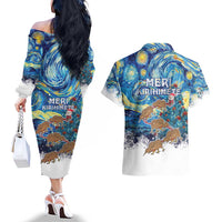 New Zealand Christmas Couples Matching Off The Shoulder Long Sleeve Dress and Hawaiian Shirt Kiwis Santa Sleigh Starry Night Style LT05 - Polynesian Pride