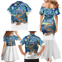 New Zealand Christmas Family Matching Mermaid Dress and Hawaiian Shirt Kiwis Santa Sleigh Starry Night Style LT05 - Polynesian Pride