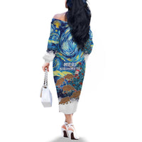 New Zealand Christmas Family Matching Off The Shoulder Long Sleeve Dress and Hawaiian Shirt Kiwis Santa Sleigh Starry Night Style LT05 - Polynesian Pride