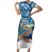 New Zealand Christmas Family Matching Short Sleeve Bodycon Dress and Hawaiian Shirt Kiwis Santa Sleigh Starry Night Style LT05 Mom's Dress Blue - Polynesian Pride