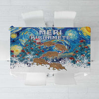 New Zealand Christmas Tablecloth Kiwis Santa Sleigh Starry Night Style LT05 Blue - Polynesian Pride