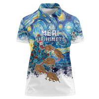 New Zealand Christmas Women Polo Shirt Kiwis Santa Sleigh Starry Night Style LT05 Female Blue - Polynesian Pride