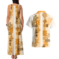 Hawaiian Quilt Couples Matching Tank Maxi Dress and Hawaiian Shirt Vintage Pattern Brown LT05 - Polynesian Pride