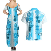Hawaiian Quilt Couples Matching Summer Maxi Dress and Hawaiian Shirt Vintage Pattern Blue LT05 - Polynesian Pride