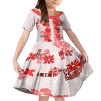 Hawaiian Quilt Family Matching Puletasi Dress and Hawaiian Shirt Vintage Pattern Red LT05 Daughter's Dress Red - Polynesian Pride