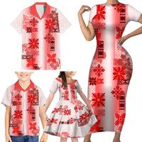 Hawaiian Quilt Family Matching Short Sleeve Bodycon Dress and Hawaiian Shirt Vintage Pattern Red LT05 - Polynesian Pride