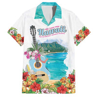 Aloha Hawaii Waikiki Beach Landscape Family Matching Tank Maxi Dress and Hawaiian Shirt LT05 Dad's Shirt - Short Sleeve White - Polynesian Pride