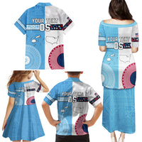 Custom Fiji And USA Palm Tree With Eagle Family Matching Puletasi Dress and Hawaiian Shirt LT05 - Polynesian Pride