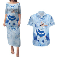 Cook Islands Women's Day Couples Matching Puletasi and Hawaiian Shirt With Polynesian Pattern LT05 Blue - Polynesian Pride