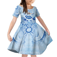 Cook Islands Women's Day Family Matching Off Shoulder Short Dress and Hawaiian Shirt With Polynesian Pattern LT05 Daughter's Dress Blue - Polynesian Pride