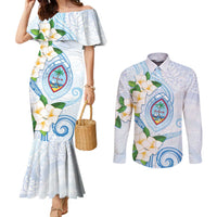 Guam Chamorro Couples Matching Mermaid Dress and Long Sleeve Button Shirt Guasali Flowers Curves Style