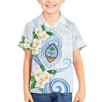 Guam Chamorro Family Matching Off Shoulder Maxi Dress and Hawaiian Shirt Guasali Flowers Curves Style LT05 Son's Shirt Blue - Polynesian Pride