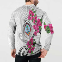 Guam Chamorro Button Sweatshirt Curves Polynesian Tattoo Mix Bougainvillea