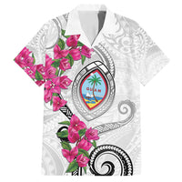 Guam Chamorro Family Matching Off Shoulder Maxi Dress and Hawaiian Shirt Curves Polynesian Tattoo Mix Bougainvillea LT05 Dad's Shirt - Short Sleeve White - Polynesian Pride