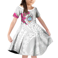 Guam Chamorro Family Matching Off Shoulder Short Dress and Hawaiian Shirt Curves Polynesian Tattoo Mix Bougainvillea LT05 Daughter's Dress White - Polynesian Pride