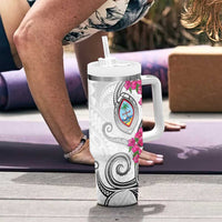 Guam Chamorro Tumbler With Handle Curves Polynesian Tattoo Mix Bougainvillea