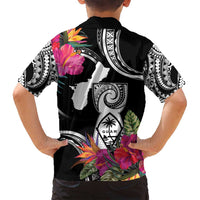 Hafa Adai Guam Family Matching Long Sleeve Bodycon Dress and Hawaiian Shirt Polynesian Tattoo Tropical Flowers